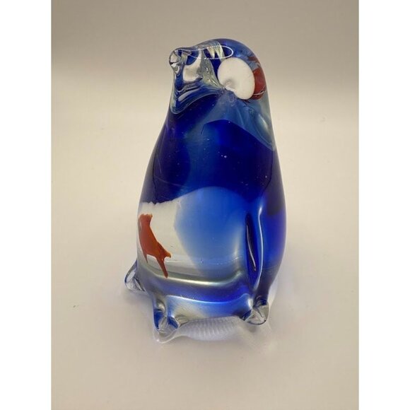 Murano Sommerso Glass Penguin Paperweight Sculpture with Fish Inside - Picture 5 of 9